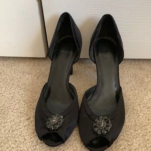 Ann Taylor Loft Black Satin Peep Toe Shoe